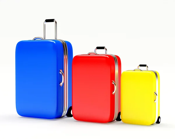 Set of colorful suitcases large, medium and small — Stock Photo, Image