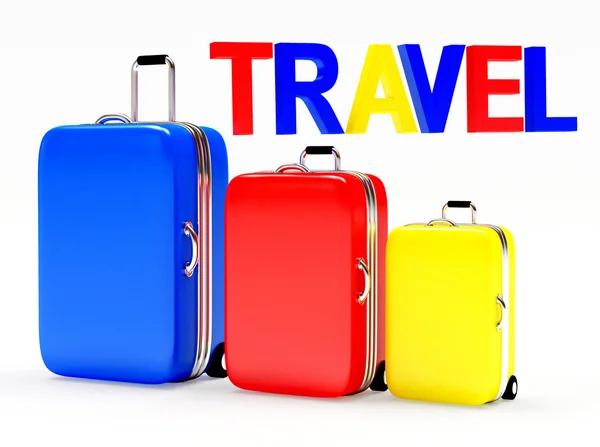 Színes bőröndök és word utazási — Stock Fotó