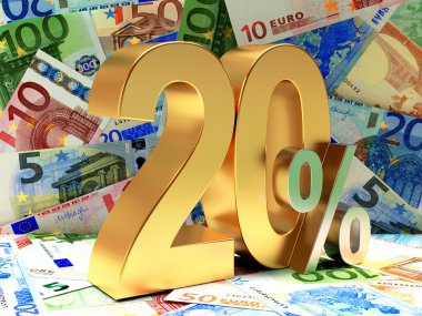 Altın arka plan Euro faturaları üzerinde yüzde 20. 
