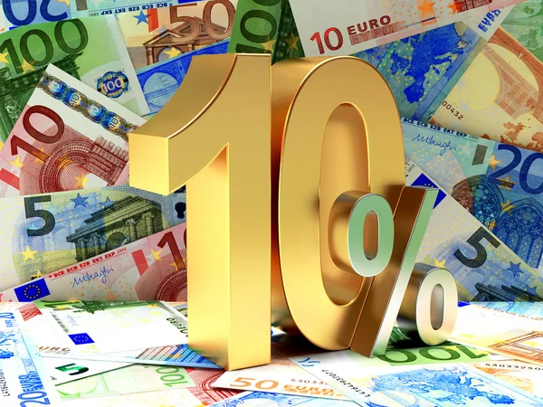 Golden 10 por ciento en el fondo de los billetes de EURO . —  Fotos de Stock