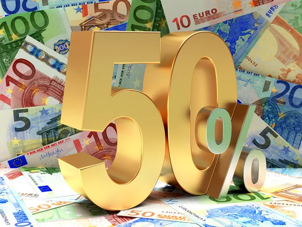 Altın yüzde 50 Euro faturaları arka plan üzerinde. 