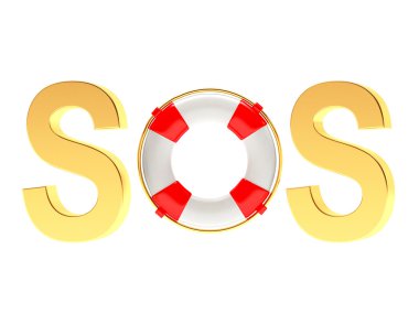 Word Sos ile beyaz arka plan üzerinde izole lifebuoy. 