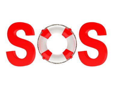 Word Sos ile beyaz arka plan üzerinde izole lifebuoy. 