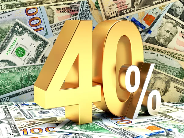 Arany 40 százalékkal, a háttérben a dollár számlák. — Stock Fotó