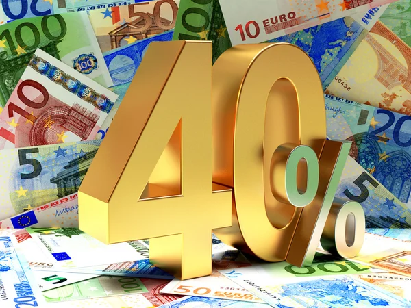 Golden 40 PERCENT on background of EURO bills.