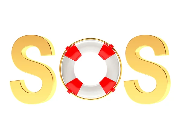 Слово SOS с спасательным буем изолированы на белом фоне . — стоковое фото