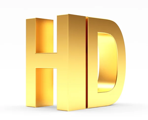 Ícone de TV HD dourado isolado no branco — Fotografia de Stock