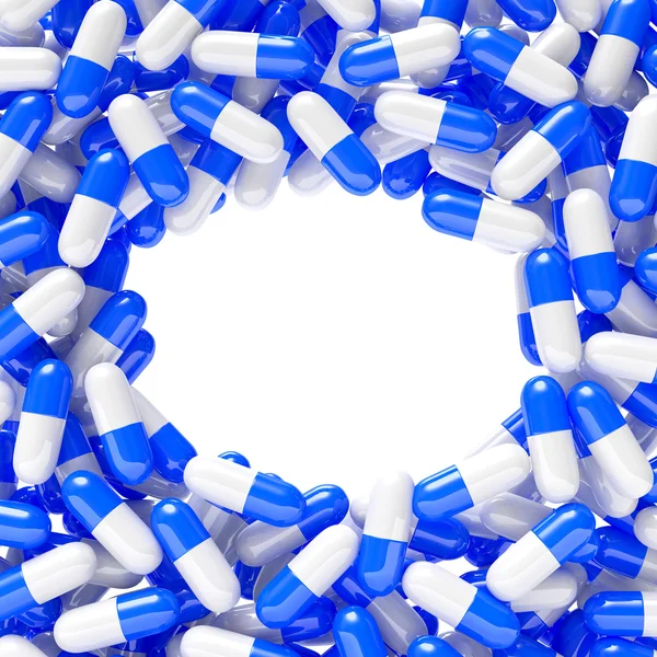 Blue pills on white background with space for text. — Stock Photo, Image