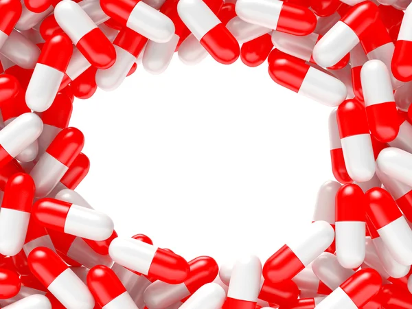 Red pills on white background with space for text — Stock Photo, Image