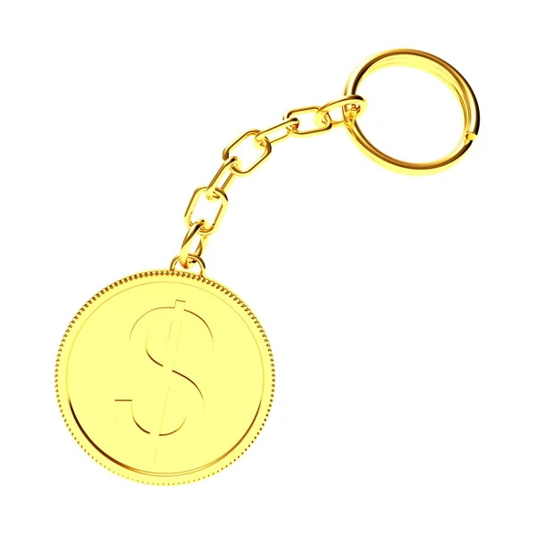 Portachiavi dorato con simbolo dollaro isolato su sfondo bianco — Foto Stock