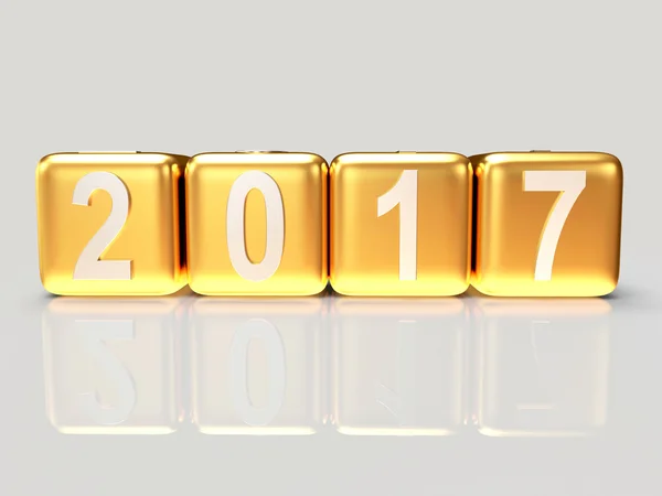 2017 nyår koncept. Gyllene kuber 2017 med reflektion. — Stockfoto