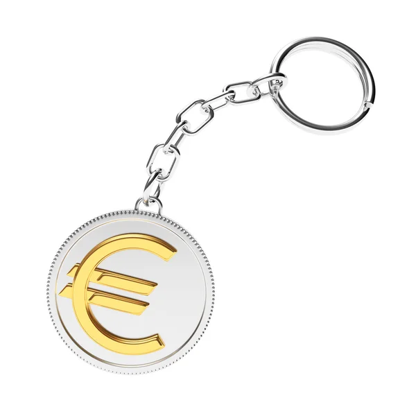 Beyaz arka plan üzerinde izole altın euro simgesi ile Anahtarlık.  