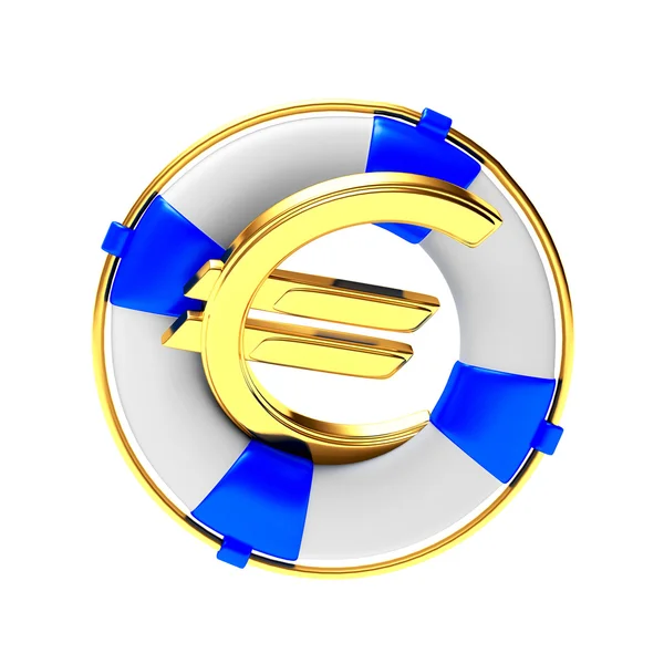 Reddingsboei met gouden eurosymbool geïsoleerd op witte achtergrond. — Stockfoto