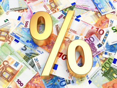 Euro faturaları arka plan üzerinde altın yüzde işareti