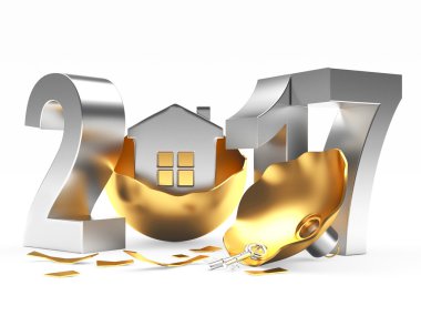 Gümüş 2017 yılı ve kırık altın Noel top ev