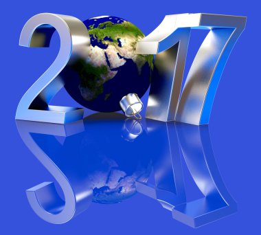 2017 yeni yıl ve Noel top yansıma ile Dünya gezegeninin şeklinde.
