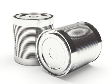 Beyaz izole iki metal kutu 