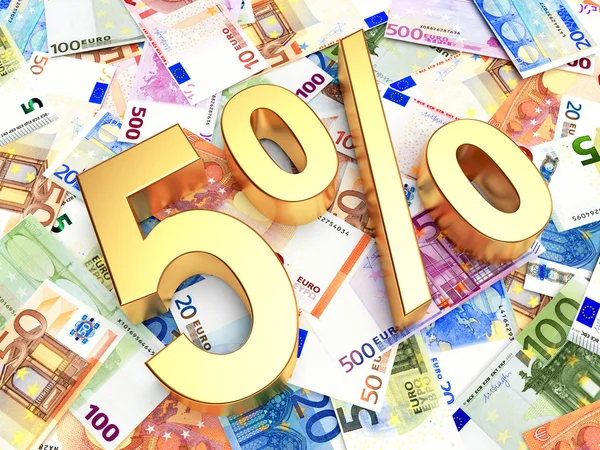 Oro 5 por ciento en el fondo de los billetes de EURO . —  Fotos de Stock