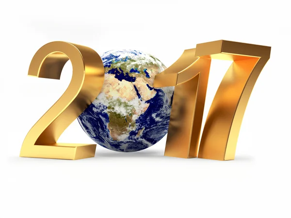 Золоті номери 2017 новий рік і Планета Земля — стокове фото