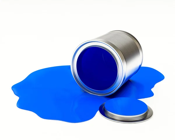 Can spilled blue paint on white — Stock Photo, Image