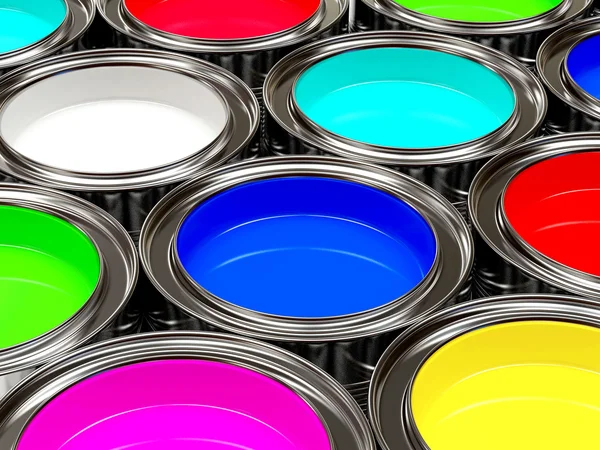 Nyitott doboz színes akril művészi festékek. — Stock Fotó