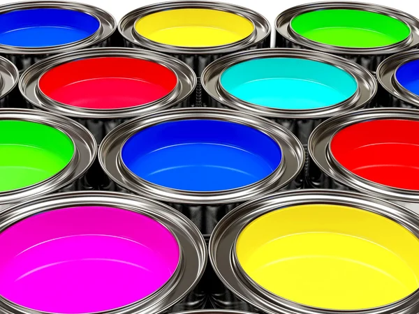 Pitture ad olio colorate in lattine aperte . — Foto Stock