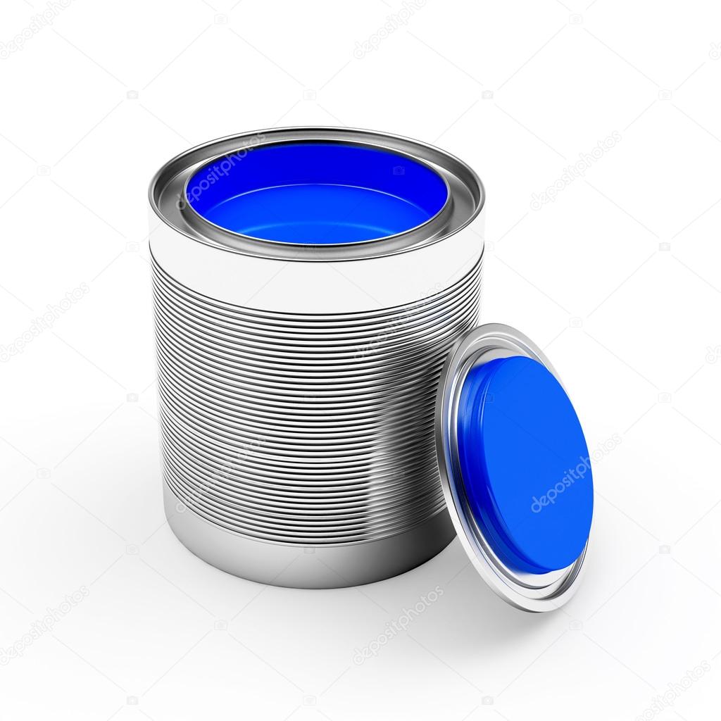 Open a bank with blue paint on white 