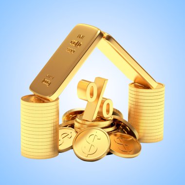 Mavi Altın barlar, sikke ve yüzde işareti 