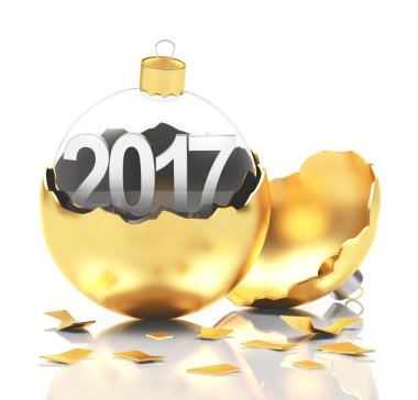 Altın kırık Noel dekorasyonu metinde 2017 ile cam Noel top. 