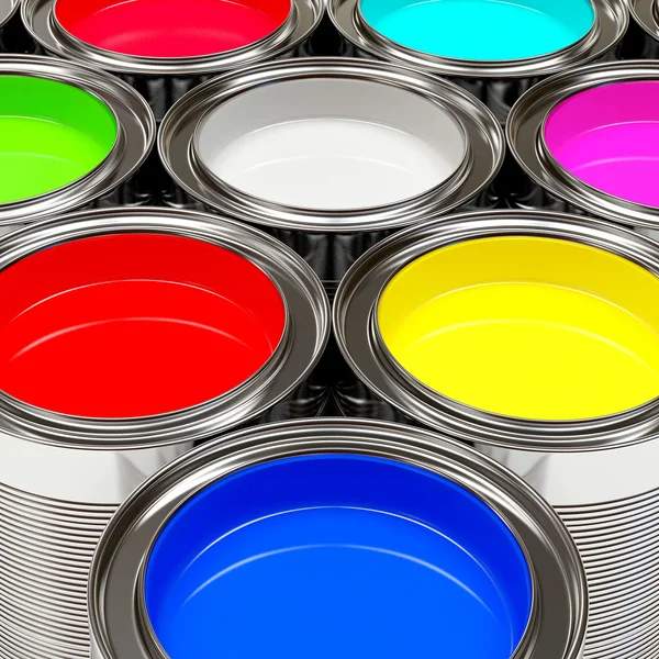 Pitture ad olio colorate in lattine aperte . — Foto Stock