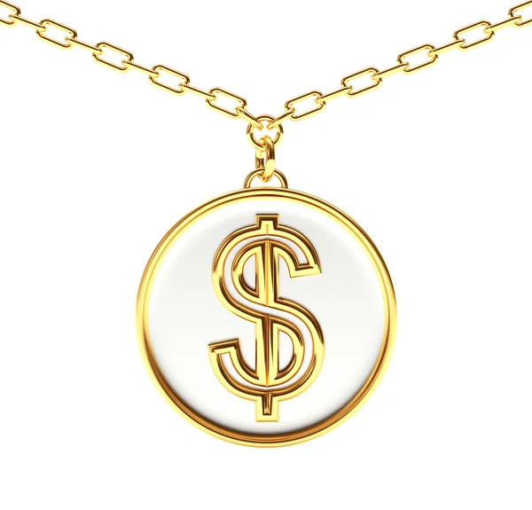 Golden medallion with dollar sign on a chain on blue Stock Photo by ...