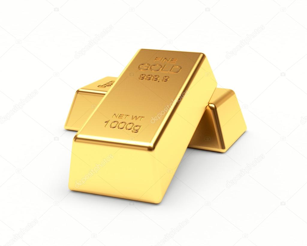 Banking concept. Two golden bars on white 