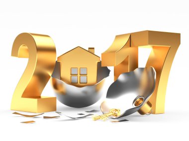 Altın 2017 yeni yıl ve kırık gümüş Noel top ev 
