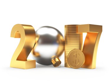 2017 yeni yıl gümüş Noel top ve altın para ile 