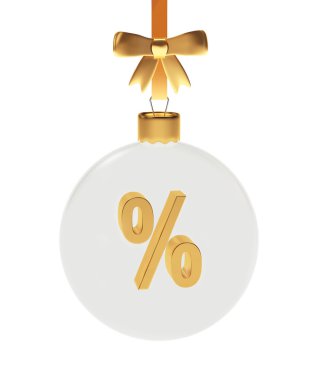 Kavram indirim. İçinde altın yüzde işareti ile cam Noel top 