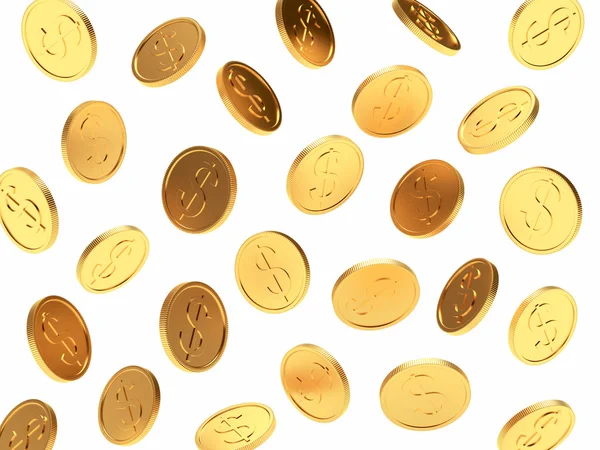 Falling golden coins isolated on white background. — Stock Photo, Image