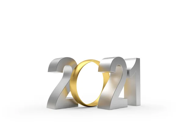 Número Plata 2021 Con Anillo Bodas Oro Aislado Sobre Fondo — Foto de Stock
