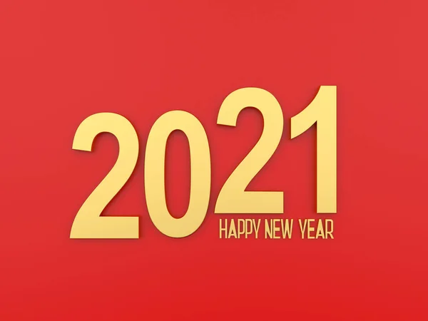红色背景的2021年新年金色文字 3D说明 — 图库照片