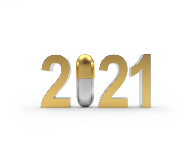 Αριθμός 2021 Χρυσό Χάπι Απομονώνονται Λευκό Φόντο Εικονογράφηση — Φωτογραφία Αρχείου