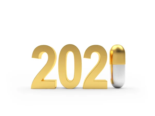 Number 2021 Golden Pill Isolated White Background Illustration — Stock Photo, Image