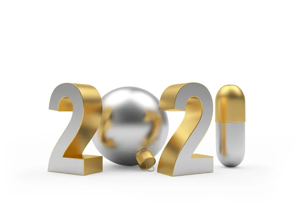 Number 2021 Pill Christmas Ball Isolated White Background Illustration — Stock Photo, Image