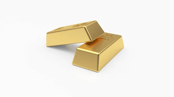 Two Gold Bank Bars Isolated White Background Illustration — Stock Photo, Image