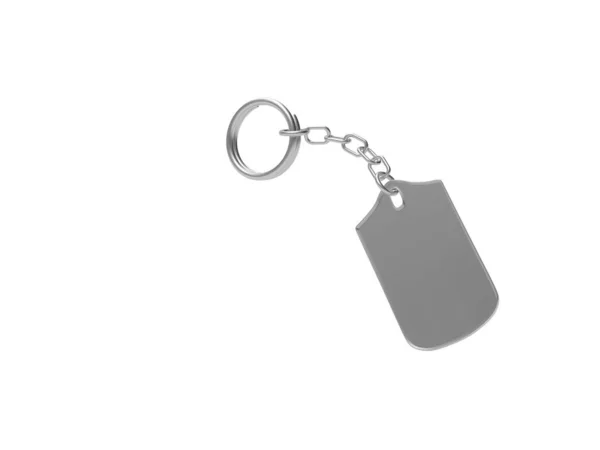 空白弯曲的金属钥匙链隔离在白色背景上 3D插图 — 图库照片