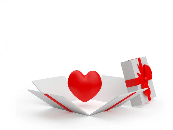 Rotes Herz Symbol Offenen Geschenkboxen Isoliert Auf Weißem Hintergrund Illustration — Stockfoto
