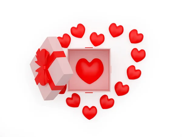 Κόκκινη Καρδιά Εικονίδιο Ένα Ανοικτό Κουτί Δώρου Υπόλοιπα Σχήμα Καρδιάς — Φωτογραφία Αρχείου