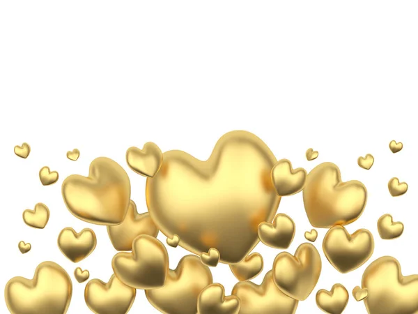 Many Golden Hearts Isolated White Background Space Text Illustration — Stock Photo, Image