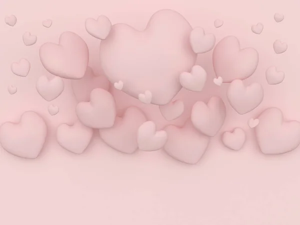 Delicate hearts in pink pastel colors with space for text. 3d illustration