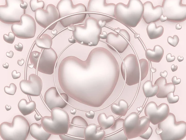 ピンクのパステルカラーの円の中で多くの繊細な心 3Dイラスト — ストック写真