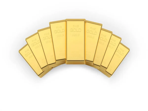 Gold Bars Stacked Fan Isolated White Background Illustration — Stock Photo, Image