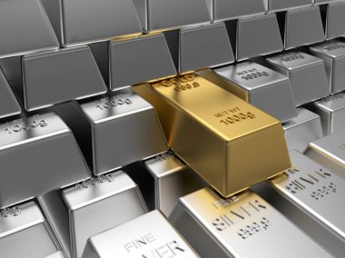 Tek külçeli gümüş külçeler. 3d illüstrasyon